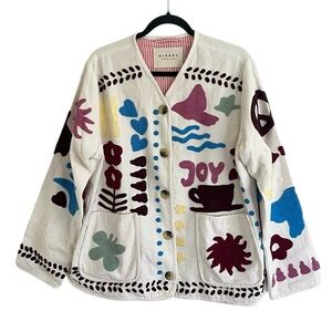 Sissel Edelbo White Colorful Embroidered Maggie Jacket in Swan Peace One Size